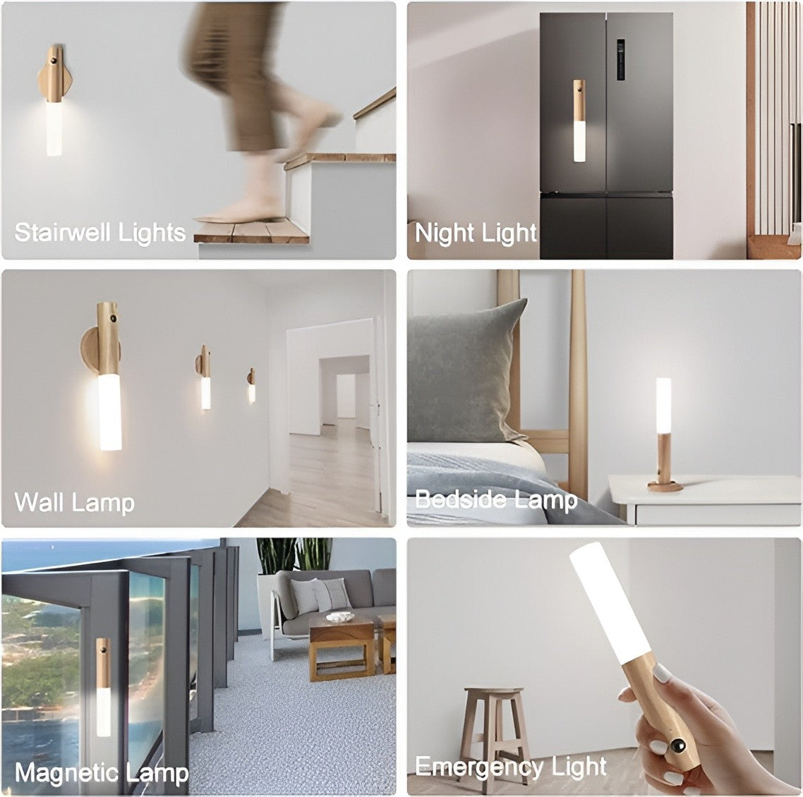 LED Wood Night Light PIR Motion Sensor Magnetic Wall Lamp USB Rechargeable Lights Home Staircase Bedroom Lamp Bedside Lighting  1Pc