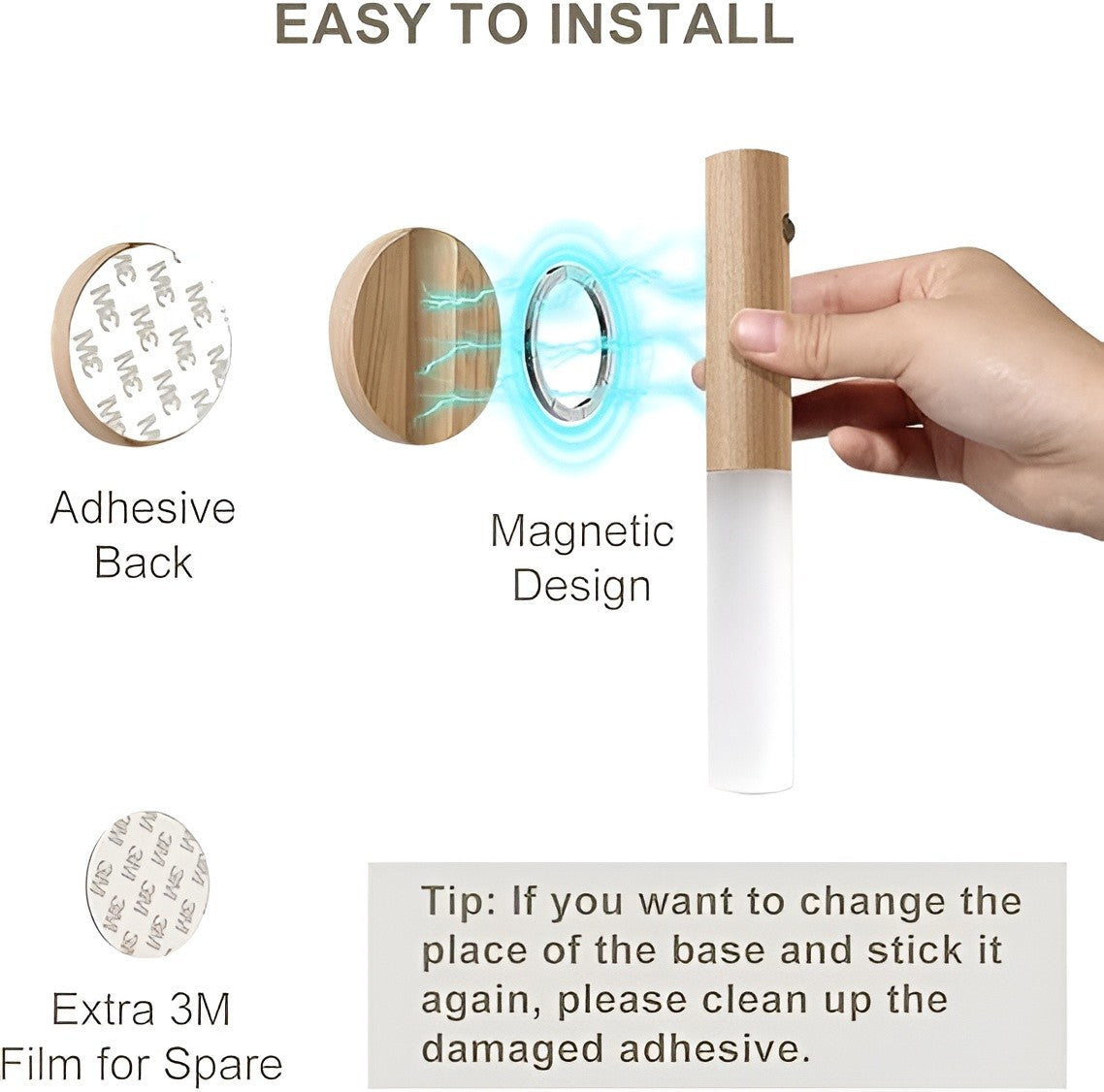LED Wood Night Light PIR Motion Sensor Magnetic Wall Lamp USB Rechargeable Lights Home Staircase Bedroom Lamp Bedside Lighting  1Pc