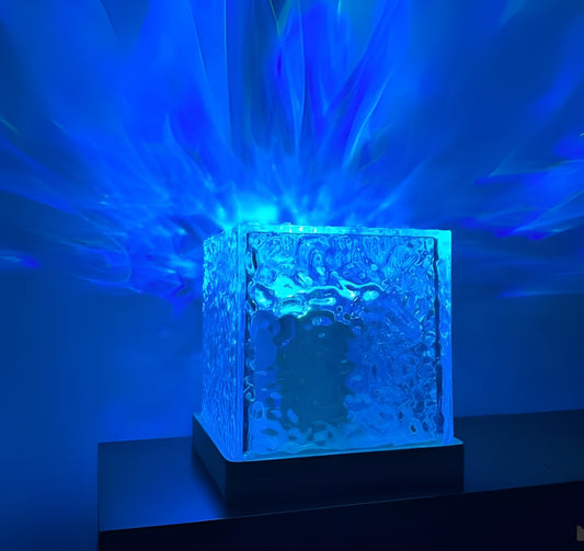 Dynamic Rotating Water Ripple Night Light 3 Colors Flame Crystal Lamp for Living Room Study Bedroom (with remote Attached USB cable)